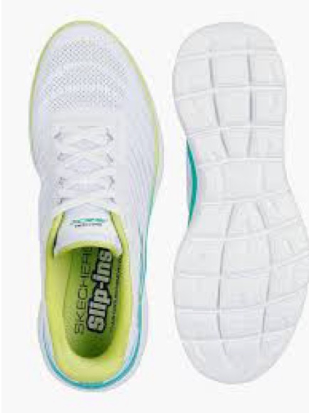 ๐ Menโs size 11 Skechers White Slip-On Sneakers with Lime and Teal Accents